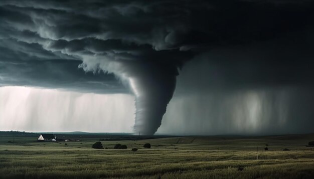 Tempestade escura sobre o perigo da paisagem rural no ambiente gerado pela inteligência artificial