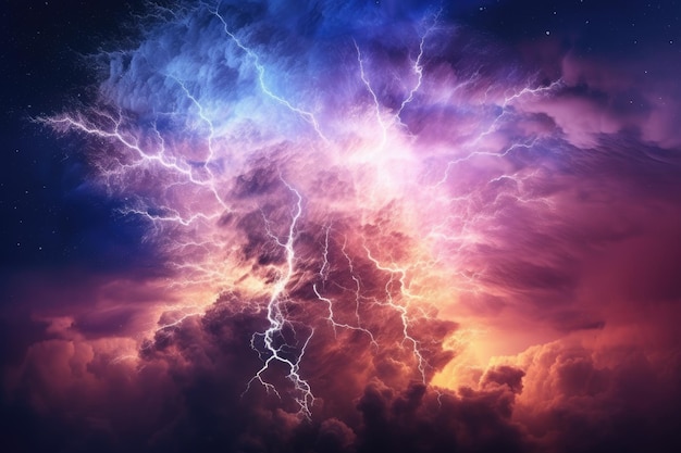 Tempestade magnética com cores brilhantes e céu escuro generative ai
