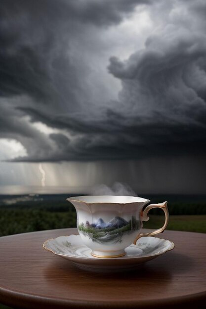 Foto tempestade sobre uma chávena de chá