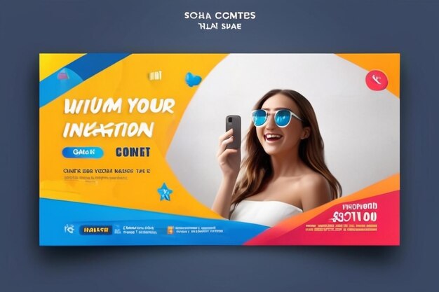 Templata de banner de redes sociales para comprar y ganar invitaciones a concursos