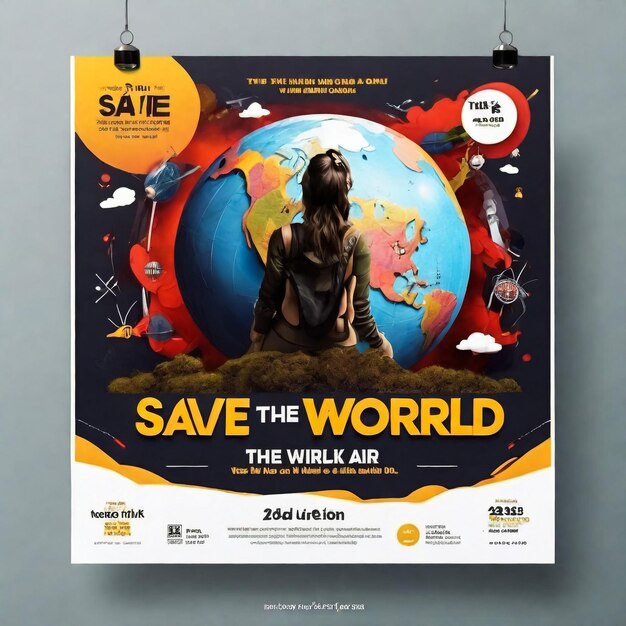 Foto templata de flyer de save planet earth diseño plano entorno con ilustración cuadrada editable ecológica fondo para redes sociales o tarjeta de felicitación