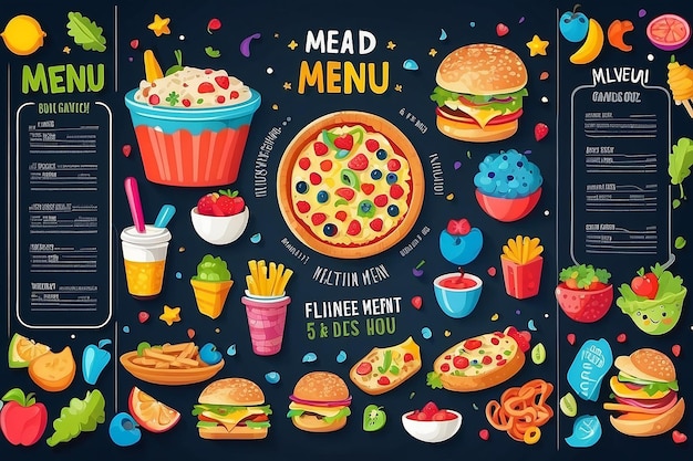 Templata vectorial de menú de comidas para niños de colores lindos