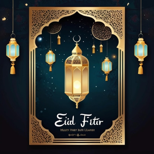 Template de cartel de Eid al-Fitr Linterna de fondo Diseño nocturno