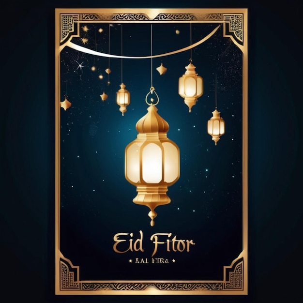 Foto template de cartel de eid al-fitr linterna de fondo diseño nocturno