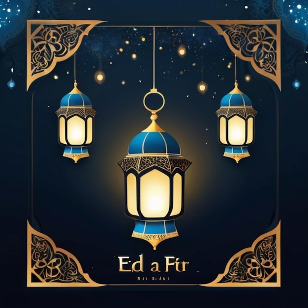 Template de cartel de Eid al-Fitr Linterna de fondo Diseño nocturno