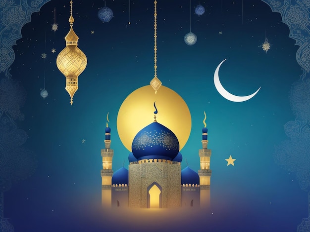 Template de cartão de saudação de feriado muçulmano com Dark Night Arabian Cityscape Mosque Creative Design Vector Format
