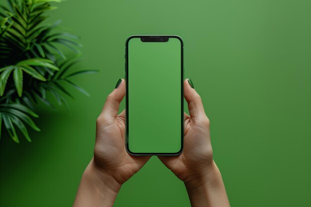 Foto template de maquete de smartphone de mão com tela verde