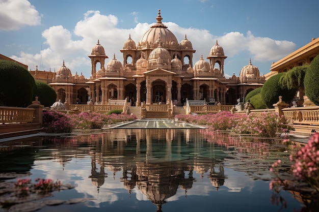 Foto el templo de akshardham en jaipur elegancia hindú a la luz del anochecer generativo ia