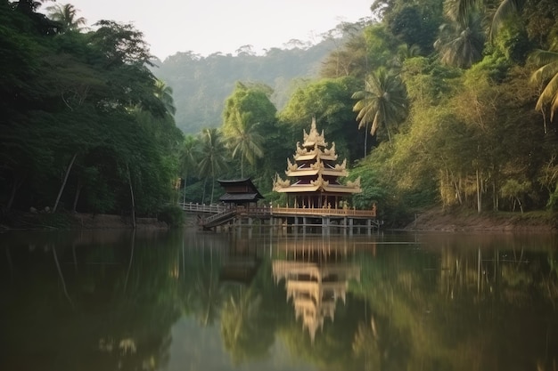 Templo asiático no lago Generate Ai