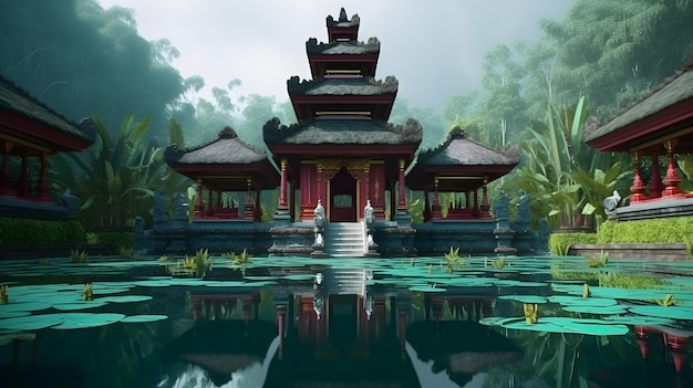 Templo de Bali Indonesia diseño de ilustraciones realistas