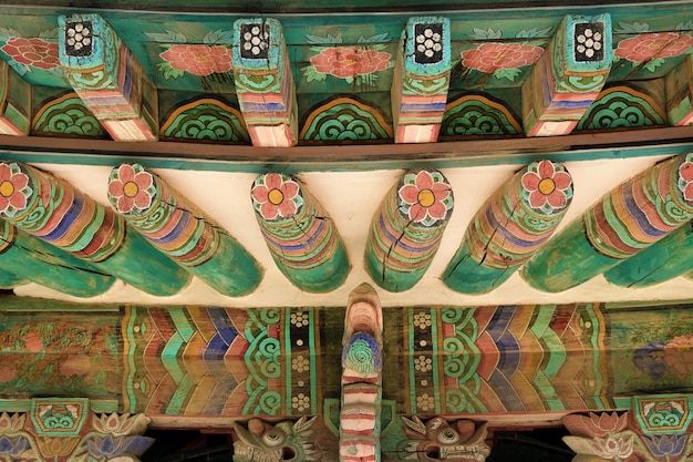 Templo budista de Corea antiguo patrón de pintura de techo tradicional