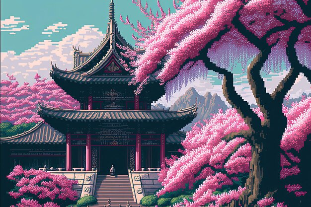 Poster Templo Japonês (Pixel Art) de Interprete-Me - Colab55