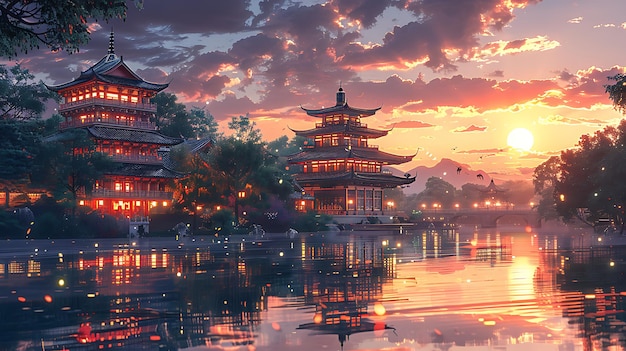 Templo chinês extravagante fundo majestoso