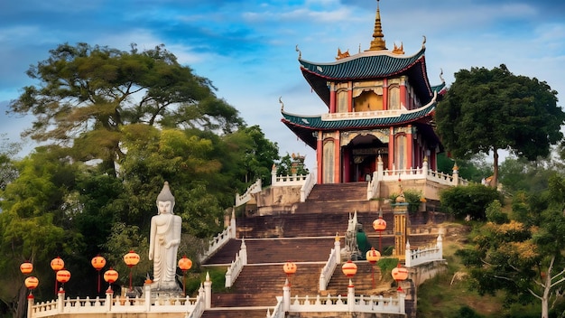 Foto templo chino wat huay pla kang en la provincia de chiang rai, tailandia