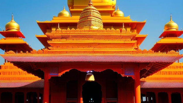 Un templo con un cielo azul de fondo