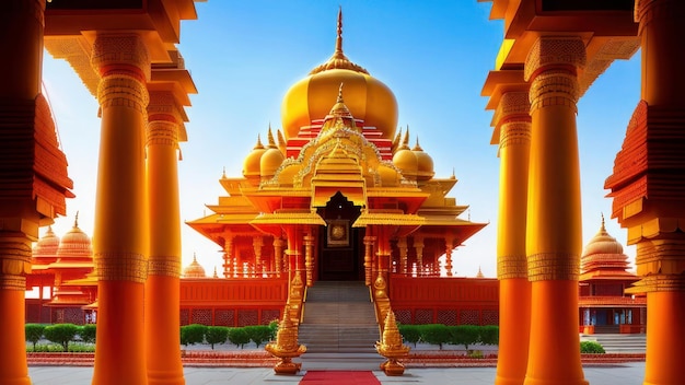 Un templo con un cielo azul de fondo