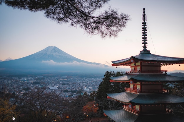 Templo contra o Monte Fuji