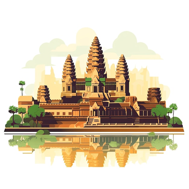 Foto templo de angkor wat no camboja ilustração vetorial em estilo plano