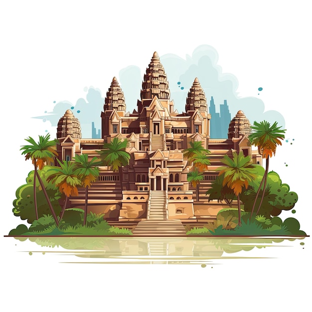 Templo de Angkor Wat no Camboja Ilustração vetorial em estilo plano