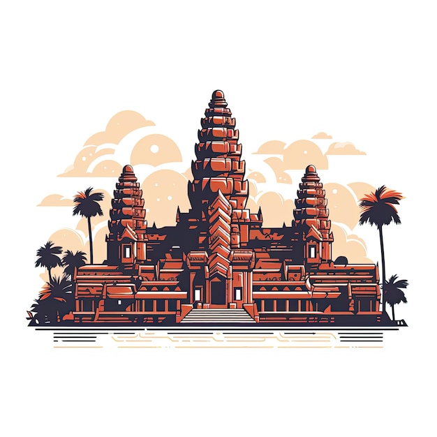 Foto templo de angkor wat no camboja ilustração vetorial em estilo plano