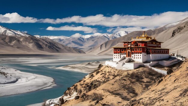 Templo de Leh e rio em Leh Ladakh Índia