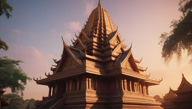 Templo del dios indio con vista al atardecer en la India