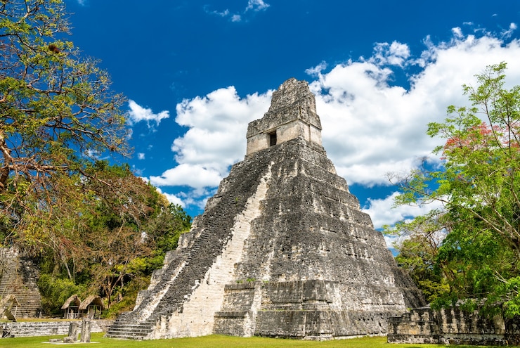 Foto templo do grande jaguar em tikal. patrimônio mundial da unesco na guatemala