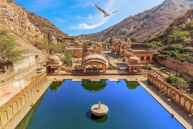 Templo do macaco ou templo hanuman ji em jaipur, rajasthan, índia.