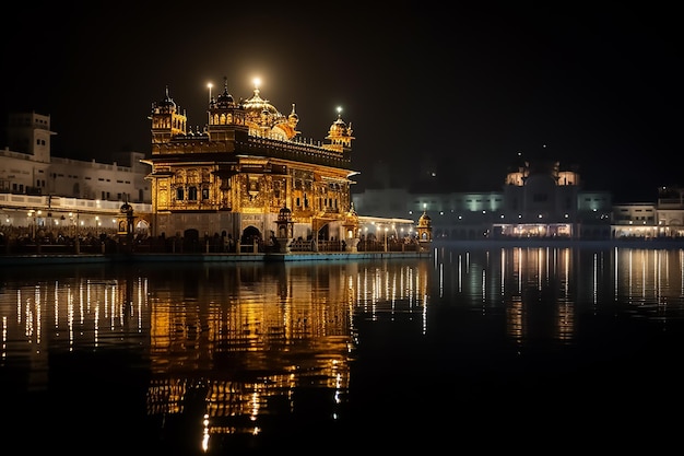 El templo dorado de noche en amritsar.