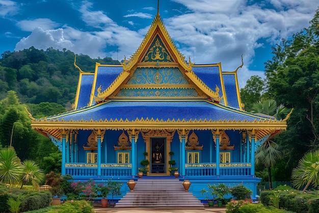 El templo está majestuosamente azul