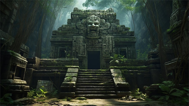 Templo hindú místico en la jungla renderizado en 3D