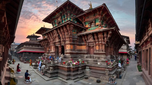 Foto templo hindu na praça durbar de bhaktapur, nepal