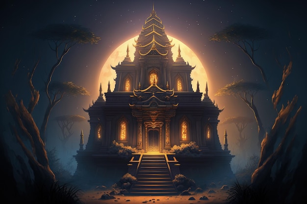 Templo imponente incomum com iluminação etérea