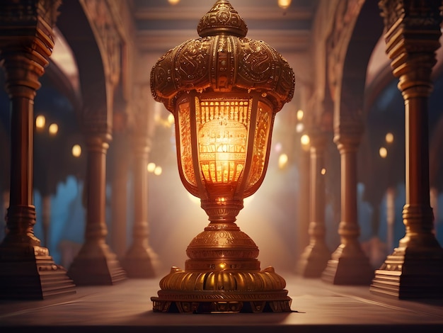 Templo indiano dentro da arquitetura com lâmpada