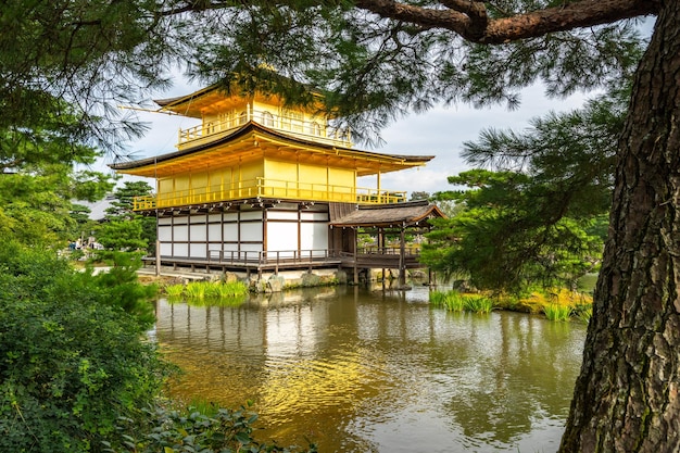 Templo kinkaku-ji em um lago entre árvores