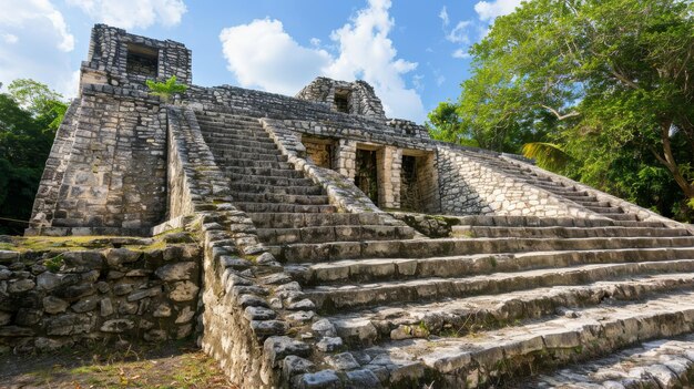 Foto templo maia antigo com pirâmides de pedra ilustração gerada por ia