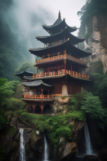 Un templo en las montañas de china.