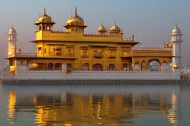 El Templo de Oro en Amritsar, Punjab, India, el ícono más sagrado y lugar de culto de la religión sikh.