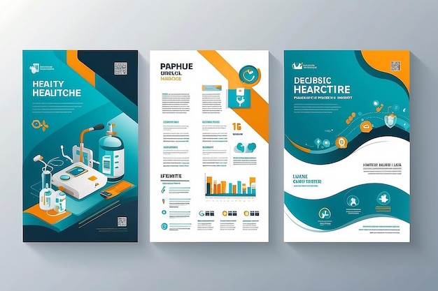 Templo de página trasera de la portada de la asistencia sanitaria corporativa a4 e íconos planos para un informe y un diseño de folleto de folleto