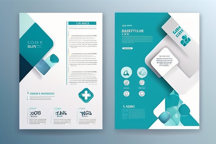 Foto templo de página trasera de la portada de la asistencia sanitaria corporativa a4 e íconos planos para un informe y un diseño de folleto de folleto
