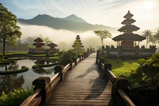 Templo Pura Ulun Danu Bratan en Bali, Indonesia Una hermosa vista del templo Ulun Danu Batur en Bali, Indonesia Generado por IA