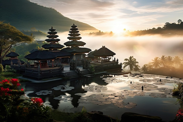 Templo Pura Ulun Danu Bratan en Bali, Indonesia Una hermosa vista del templo Ulun Danu Batur en Bali, Indonesia Generado por IA