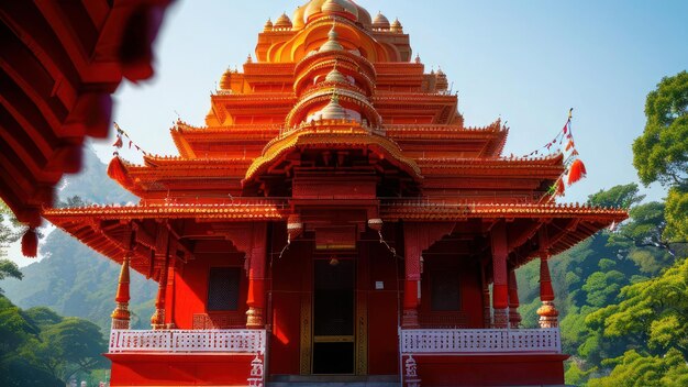 Foto un templo rojo en la ciudad de bhubaneswar