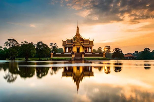 un templo con un templo dorado al fondo