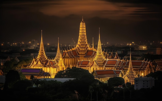 Templo Wat Phra Kaew del Buda de Esmeralda y al atardecer en Bangkok Tailandia IA generativa