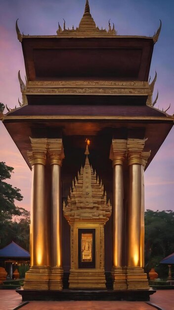 Templos incríveis sirindhorn wararam phuproud na província de ubon ratchathani no crepúsculo timethailand
