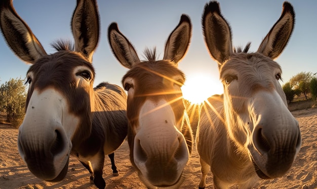 Tempo de selfie com um burro bonito no campo Criando usando ferramentas de IA gerativa