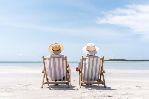 Tempo para férias e descanso um casal relaxando na praia do mar