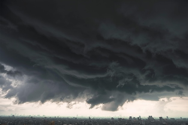 Tempo tempestuoso Nuvens de chuva se reúnem sobre a cidade de Nonthaburi