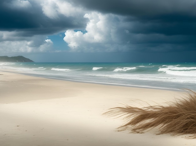 Tempo ventoso numa praia com uma bela vista